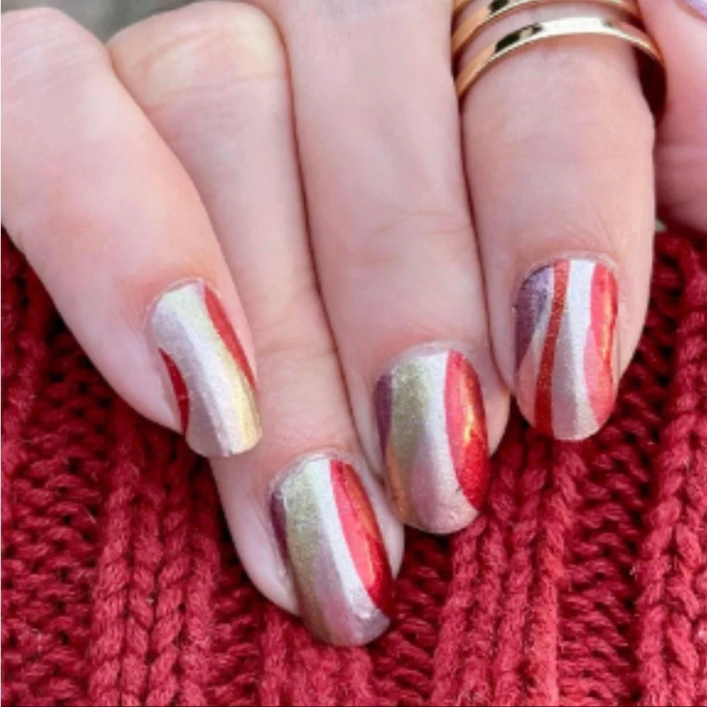 *Retired* Color Street: Get in Line | Abstract Waves Gold Metallic Red Green